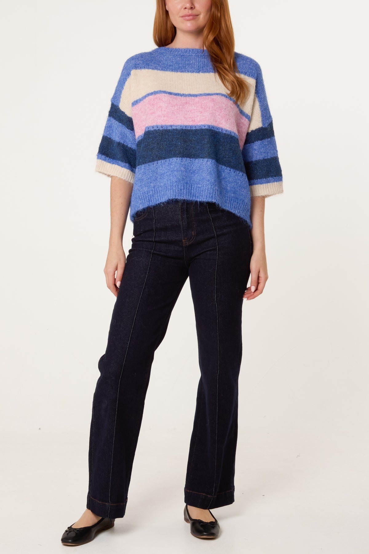 Wide Sleeve Colourblock Knit Jumper