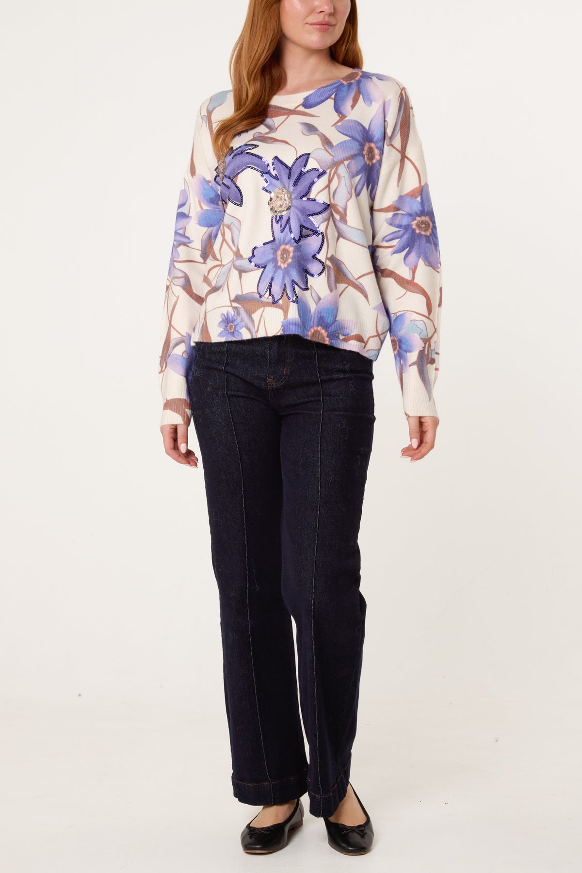 Watercolour Flower Embellished Jumper