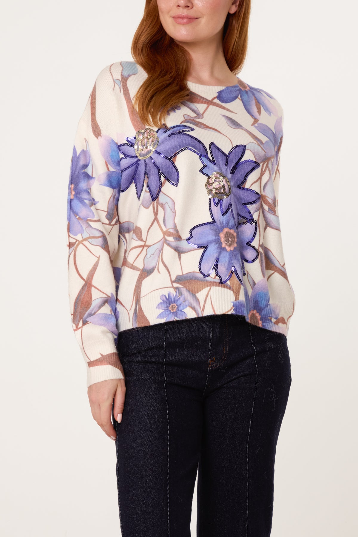Watercolour Flower Embellished Jumper