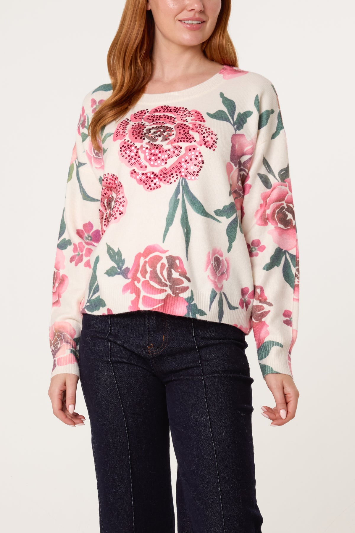 Rose Flower Embellished Jumper