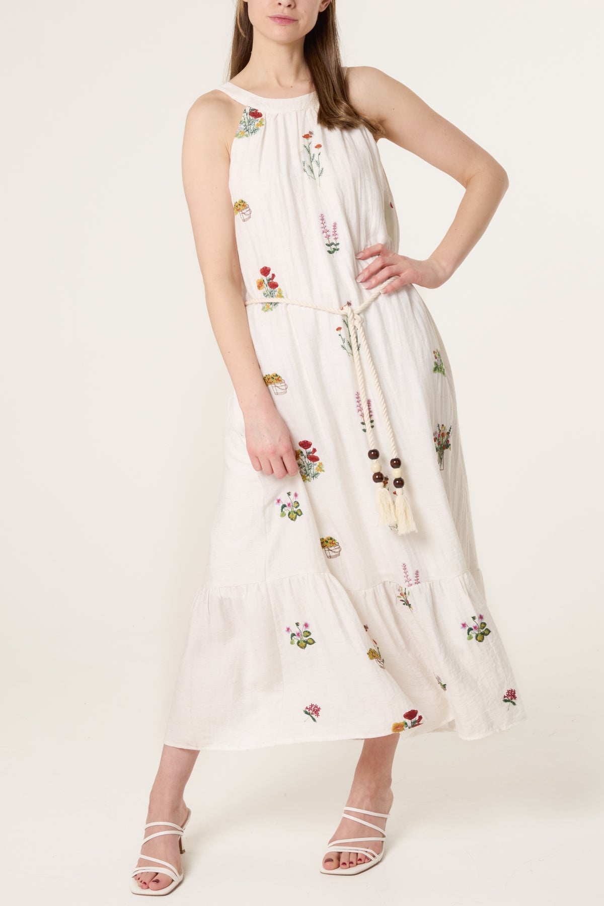 Floral Embroidery Halter Neck Dress