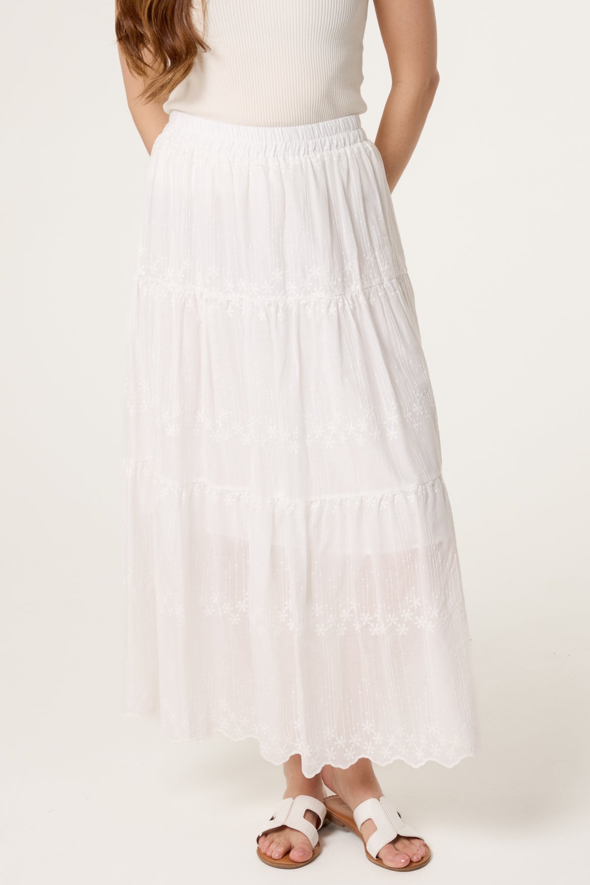 Embroidered Tiered Maxi Skirt