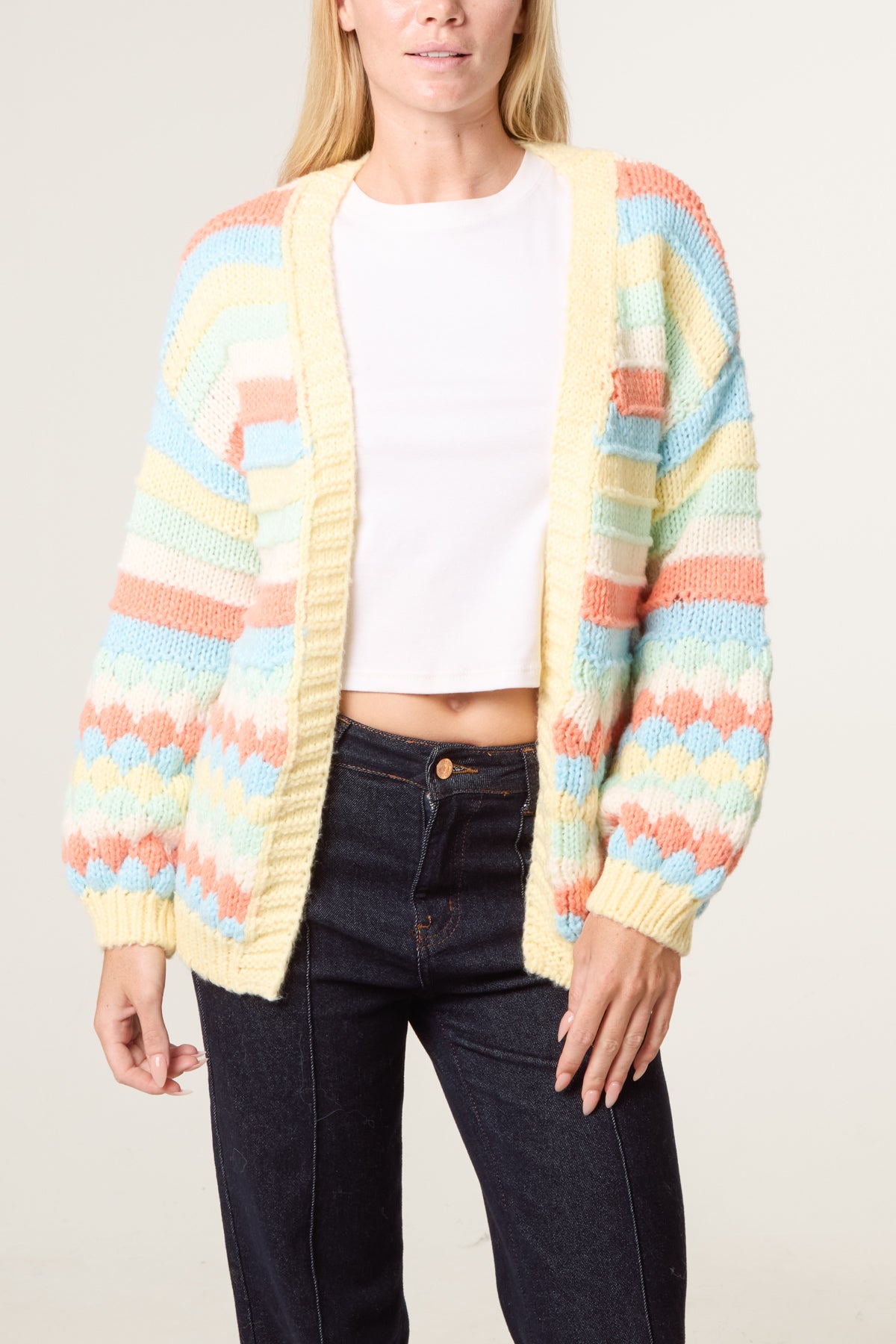 Scallop Striped Knit Cosy Cardigan - New Colours Added !
