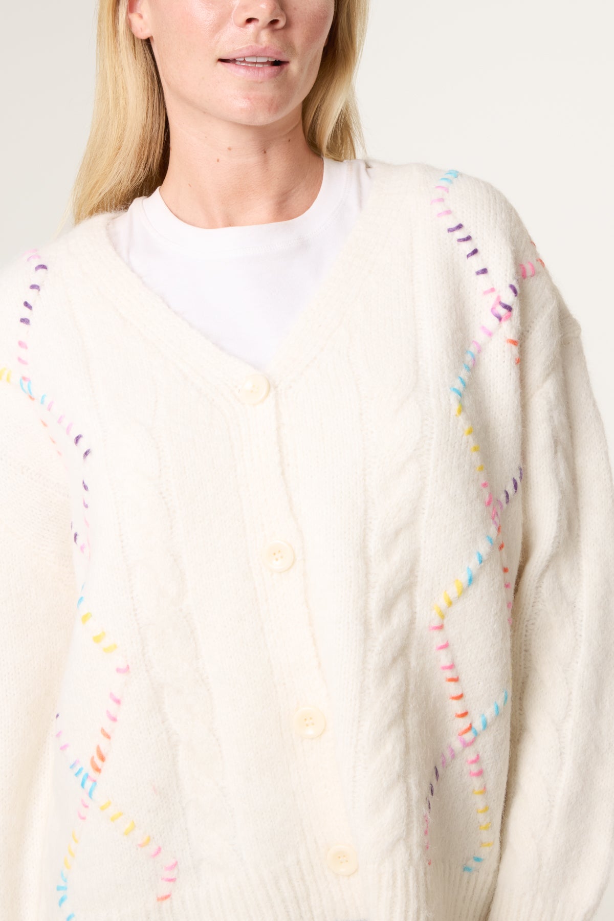 Multi Colour Blanket Stitch Knit Cardigan