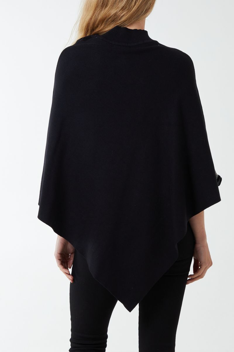 High Neck Diagonal Diamante Poncho