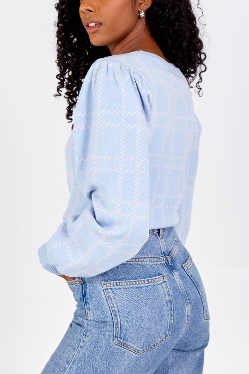 Pastel Check Puff Sleeve Jumper