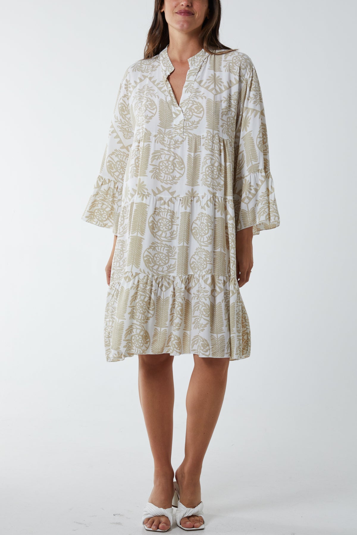 Tiered Baroque Floral Smock Print Dress