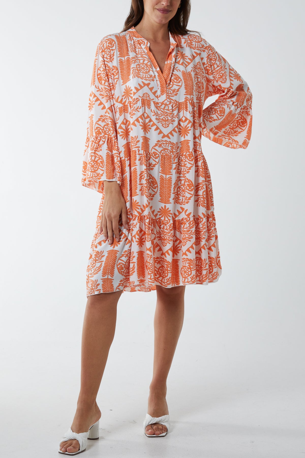 Tiered Baroque Floral Smock Print Dress