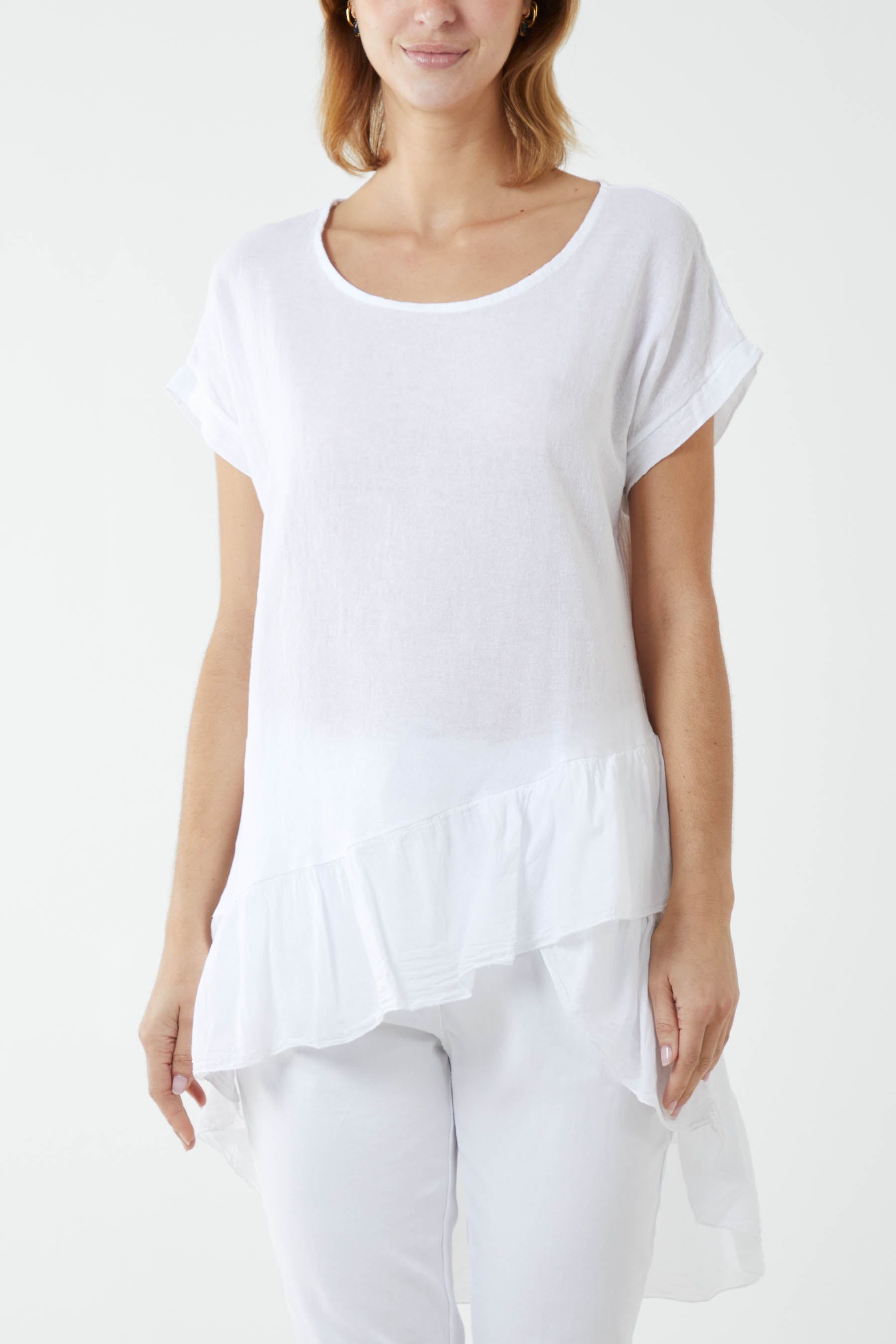 Oversized Dip Hem Cotton Blouse
