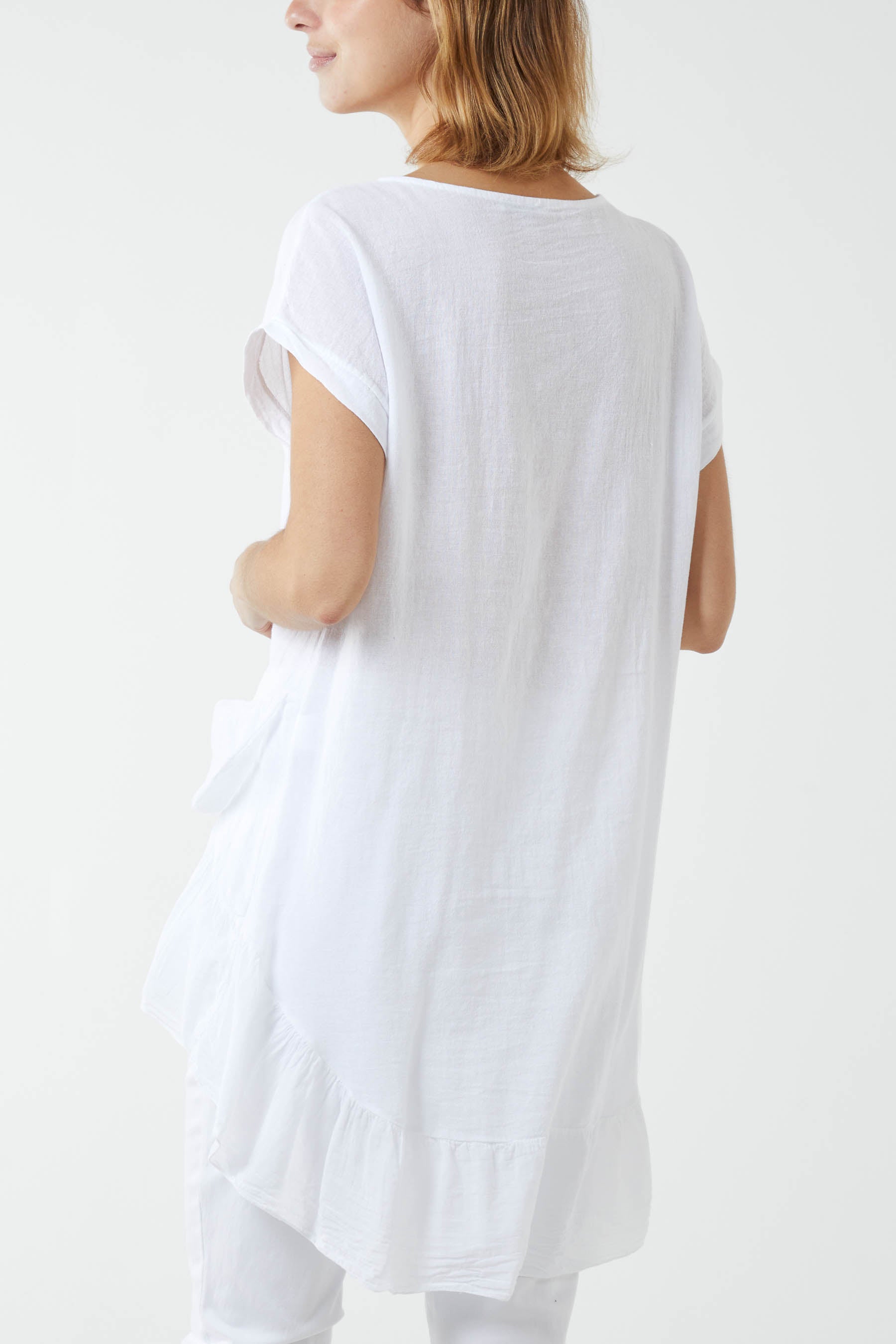 Oversized Dip Hem Cotton Blouse