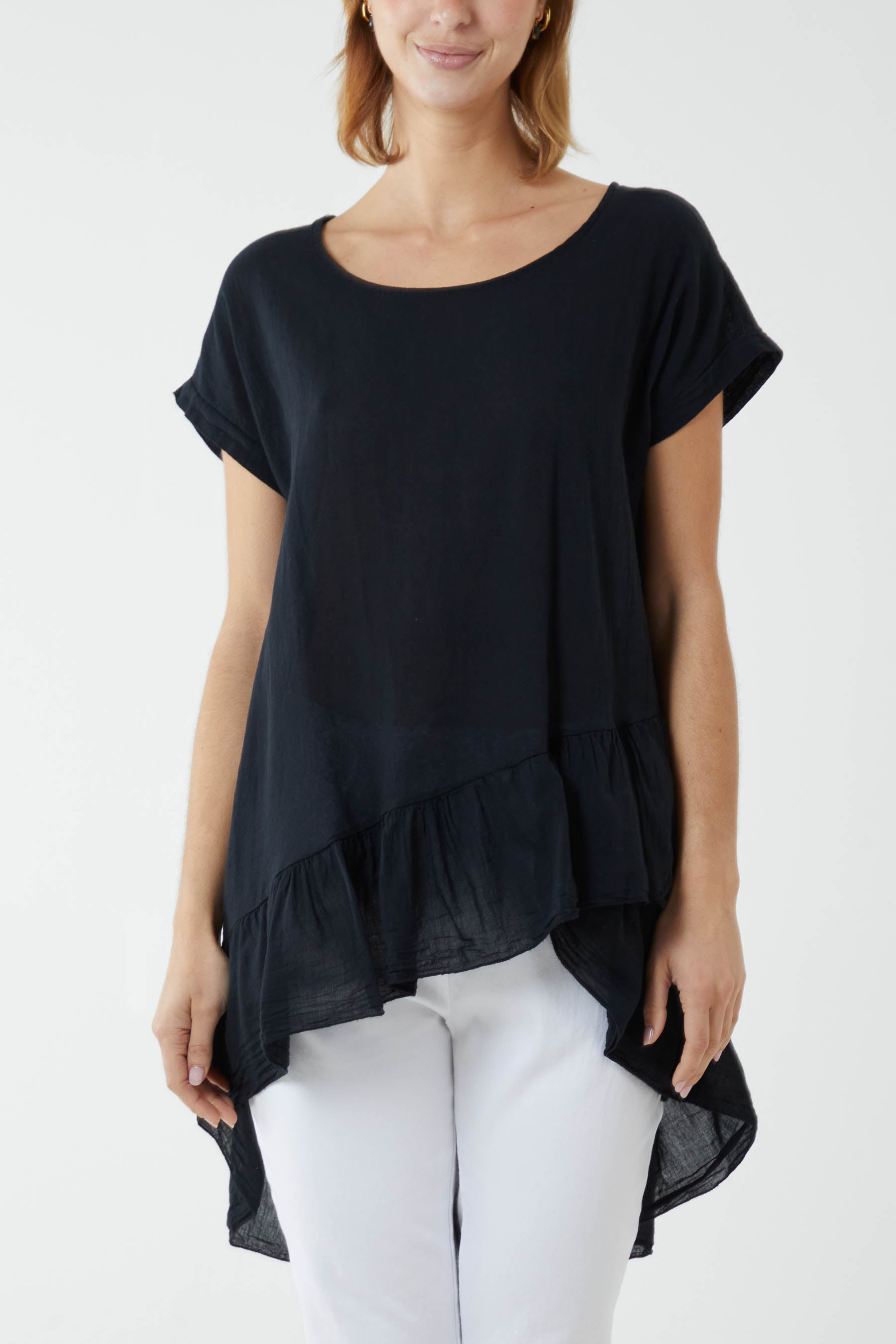 Oversized Dip Hem Cotton Blouse