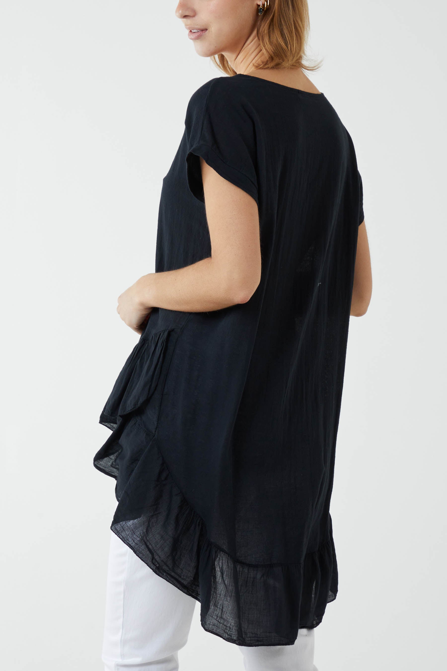 Oversized Dip Hem Cotton Blouse