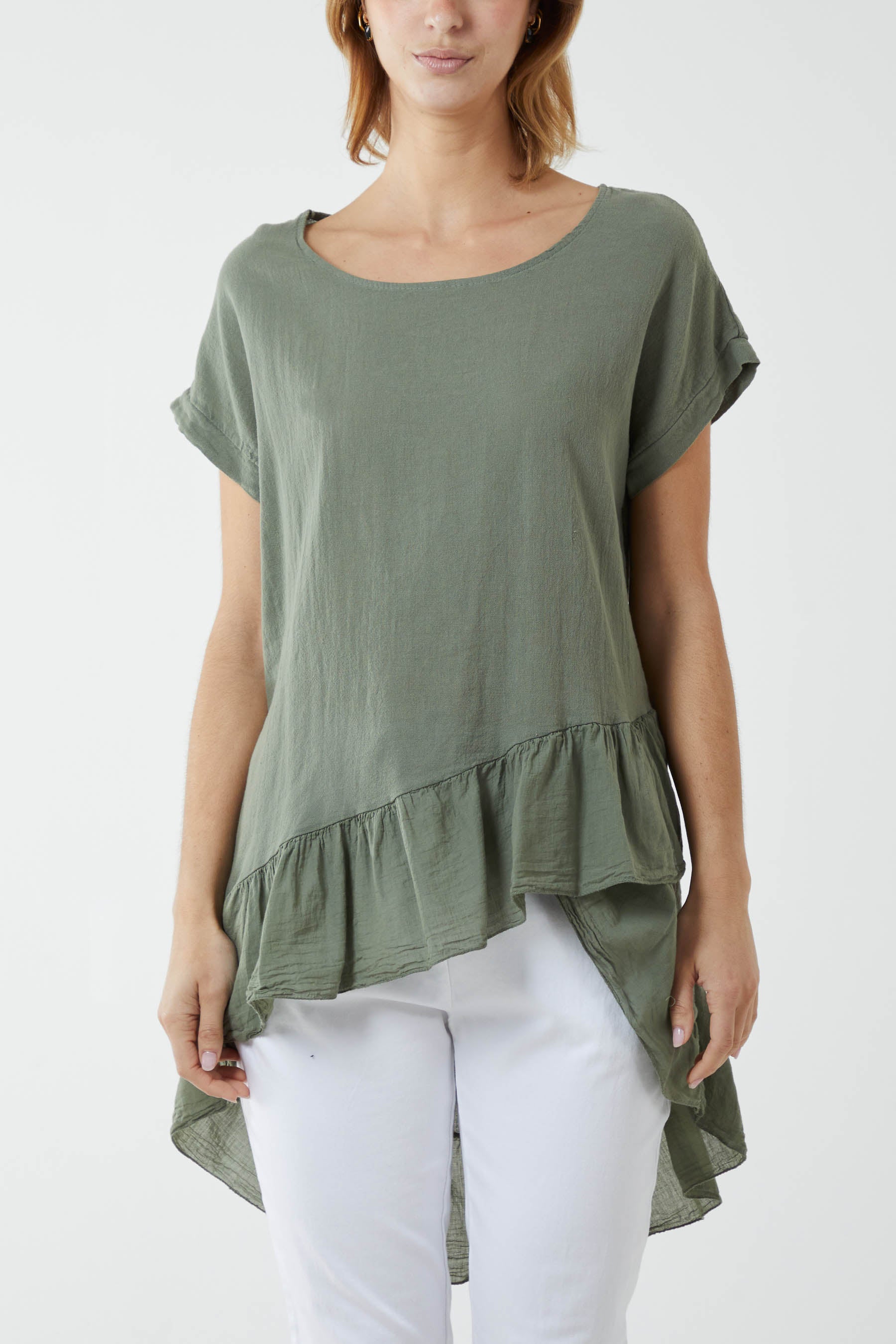Oversized Dip Hem Cotton Blouse
