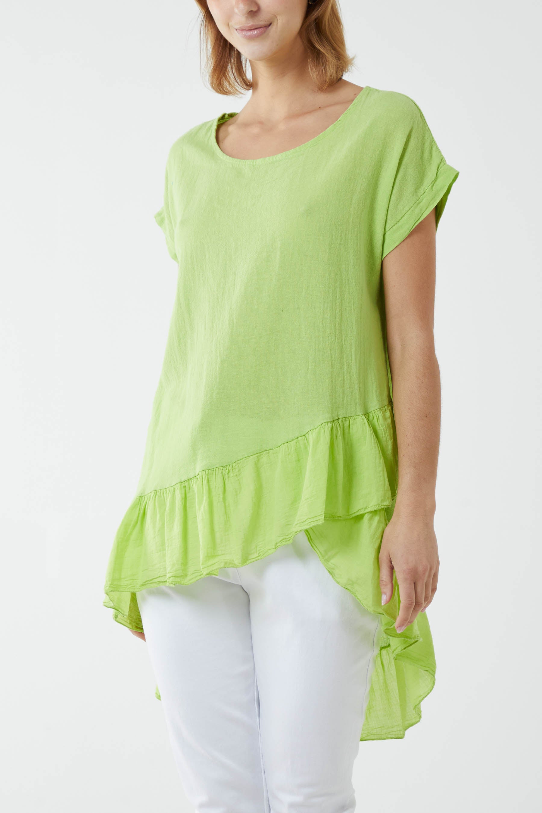 Oversized Dip Hem Cotton Blouse