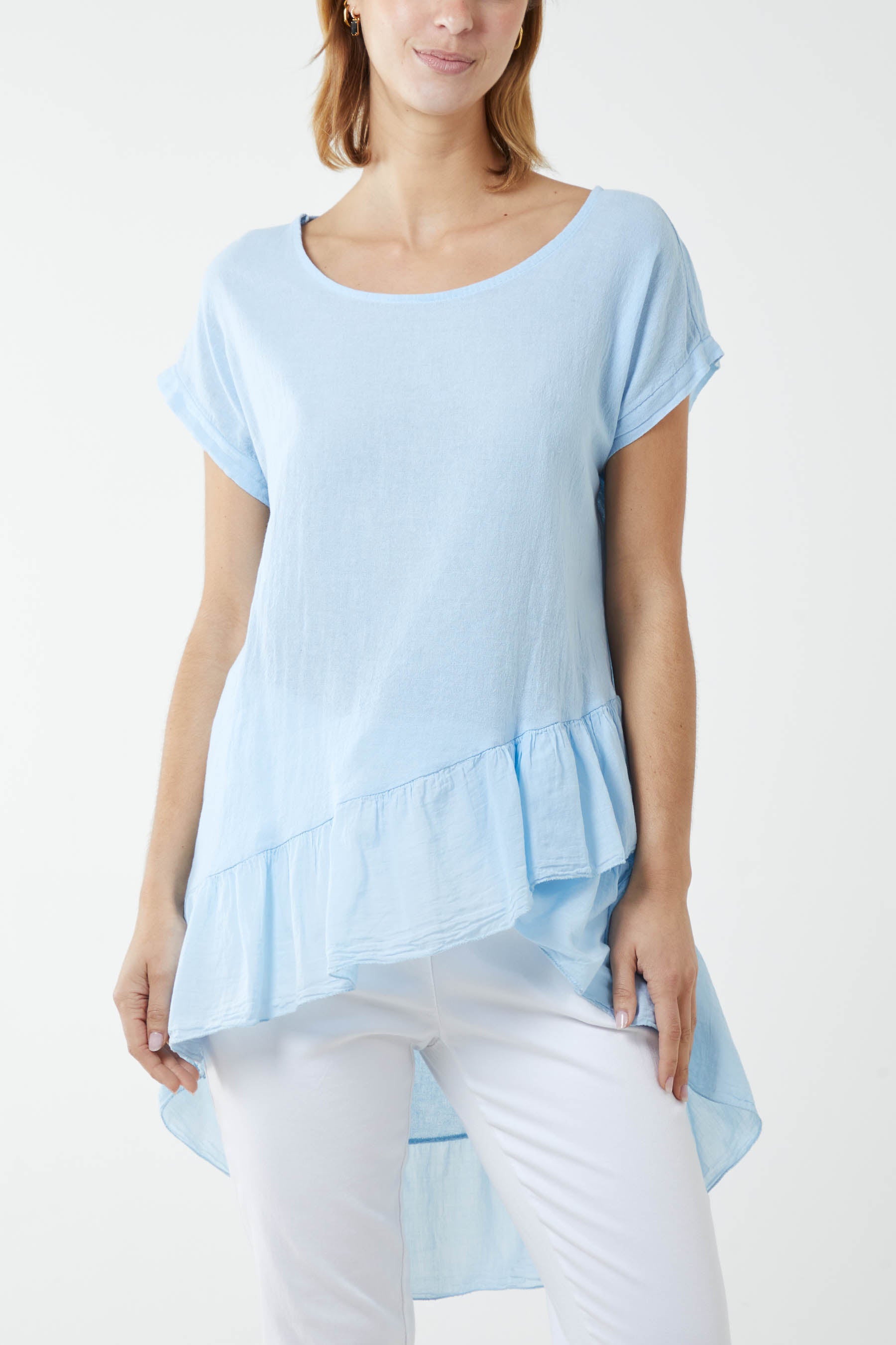 Oversized Dip Hem Cotton Blouse