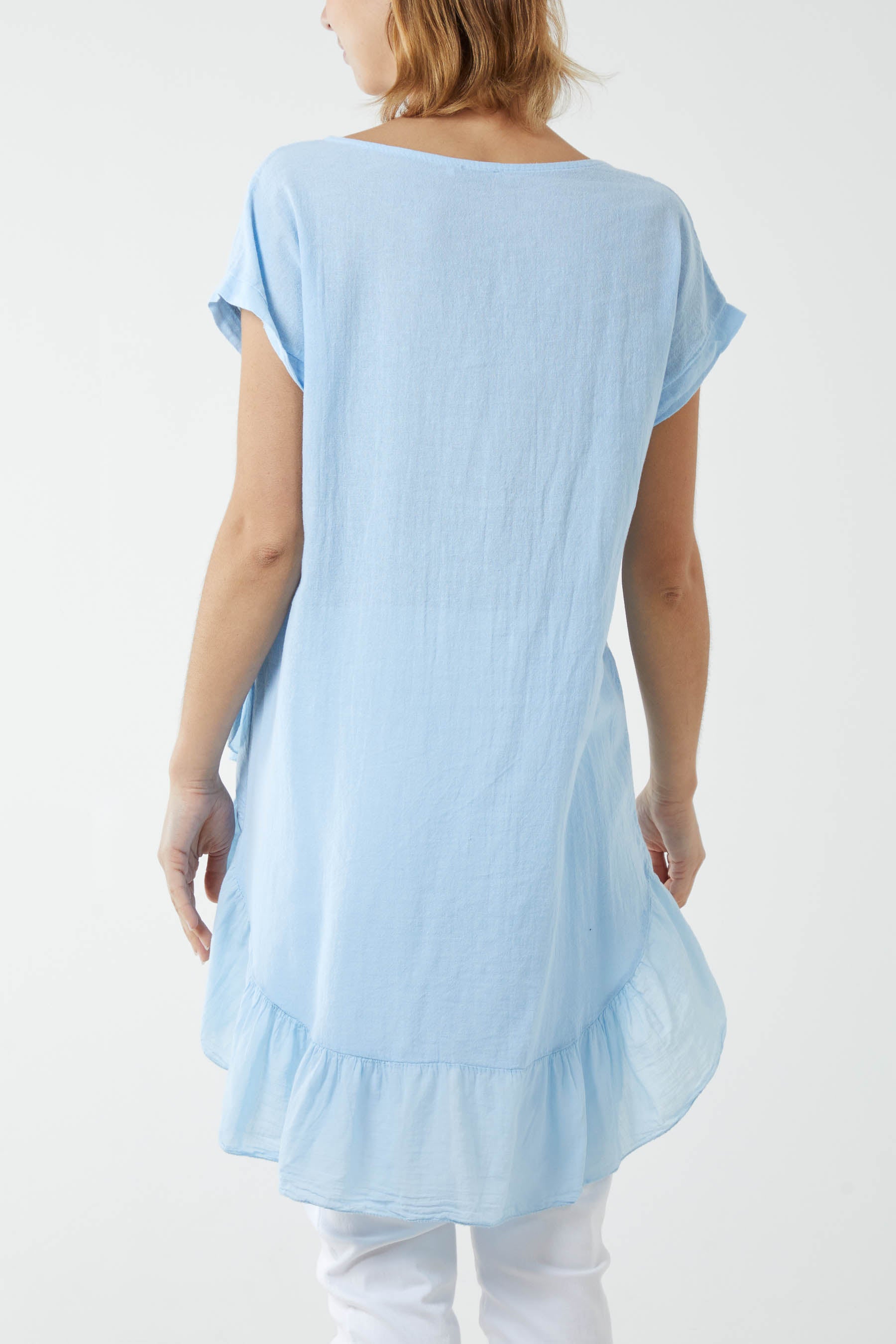 Oversized Dip Hem Cotton Blouse