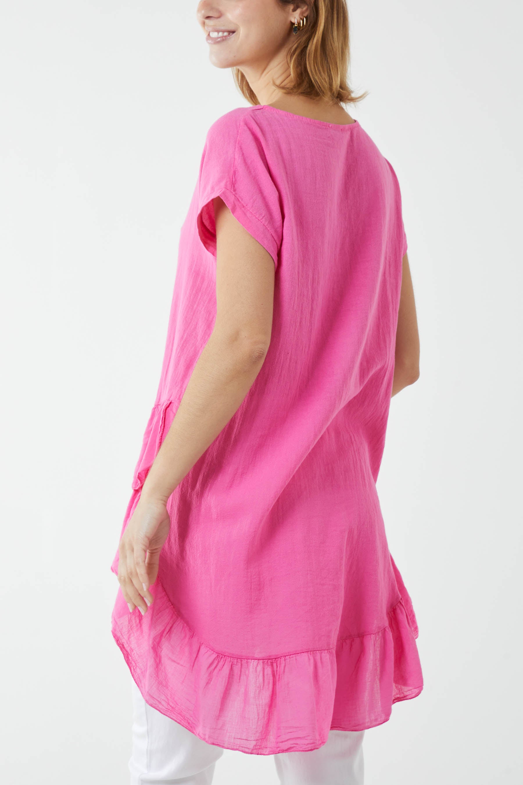 Oversized Dip Hem Cotton Blouse