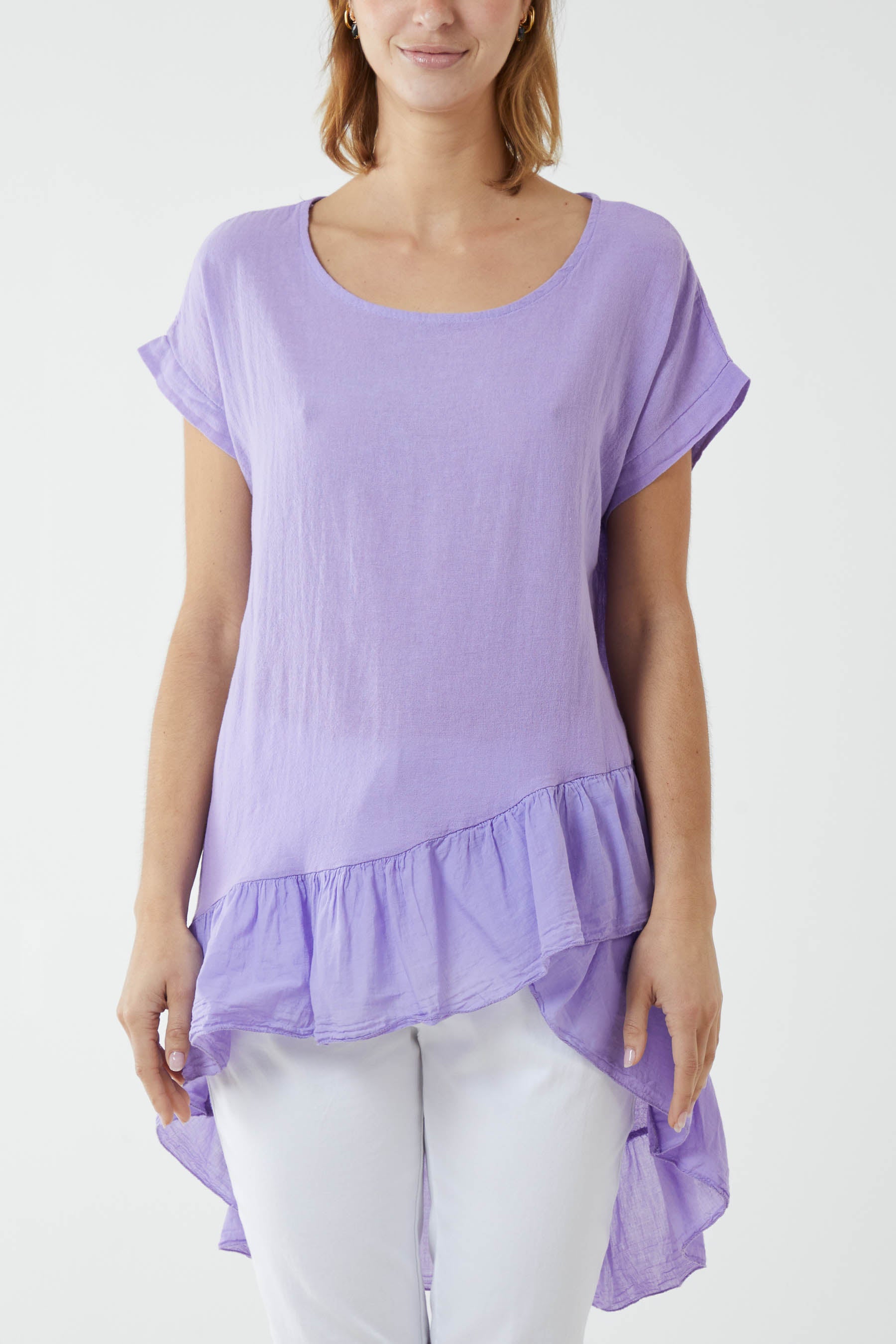 Oversized Dip Hem Cotton Blouse