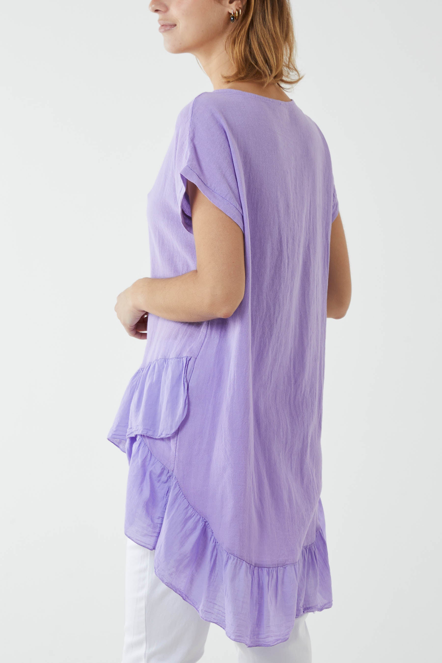 Oversized Dip Hem Cotton Blouse