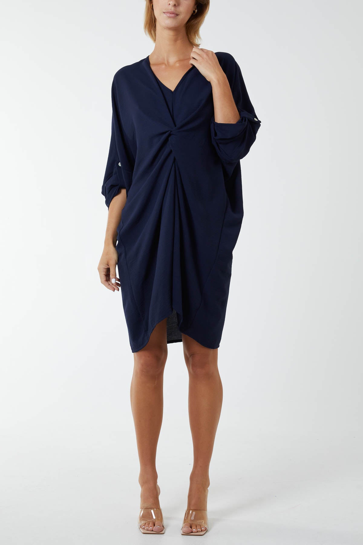 Twist Front Button Sleeve Dress