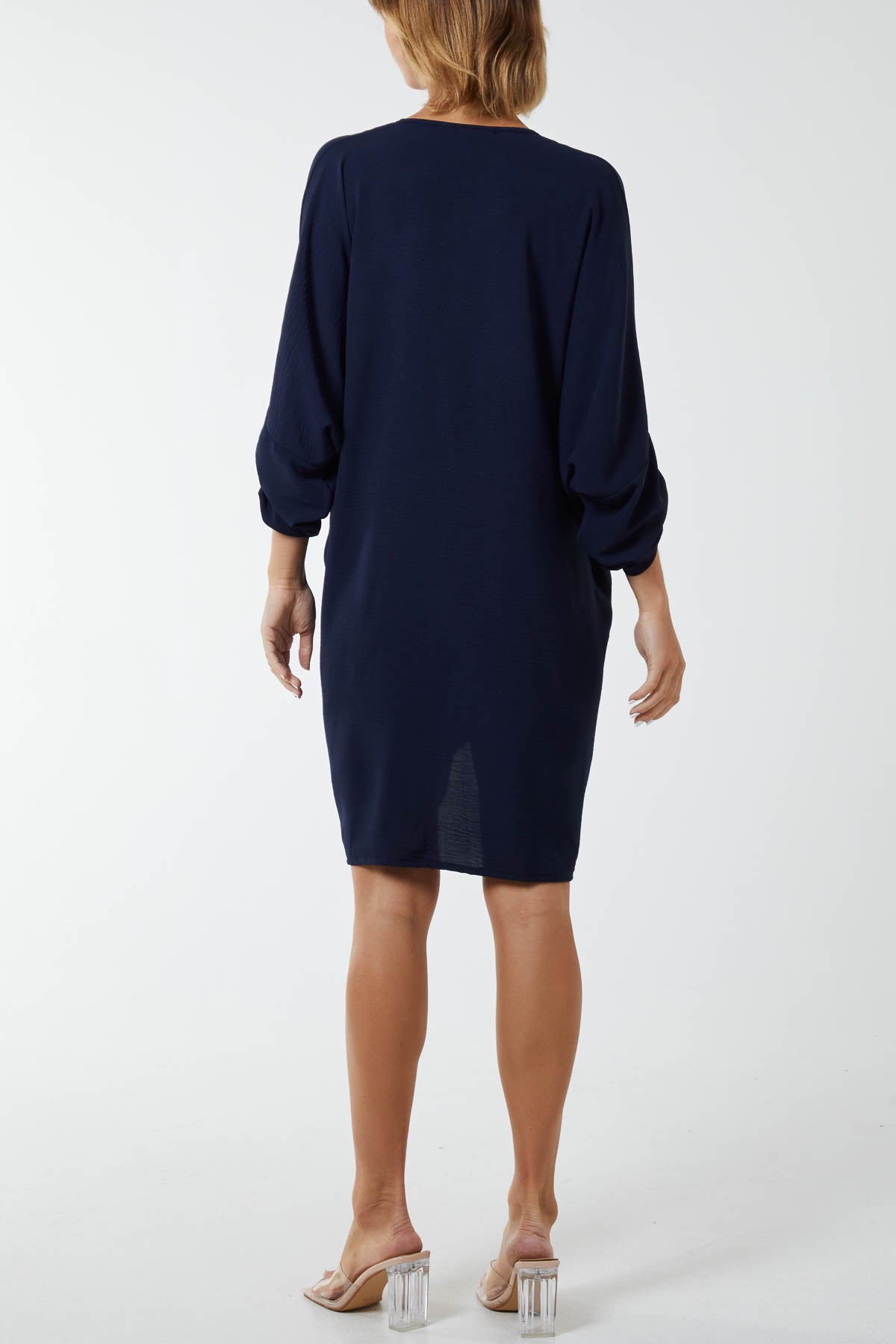 Twist Front Button Sleeve Dress