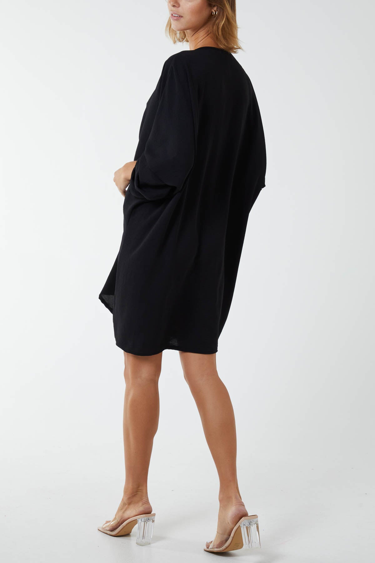 Twist Front Button Sleeve Dress