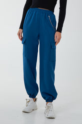 Satin Feel Chain Detail Cargo Trousers
