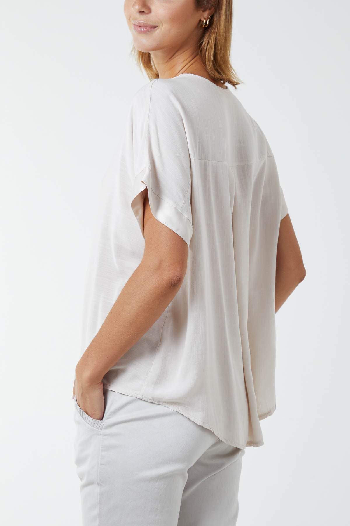 V-Neck Short Sleeve Blouse