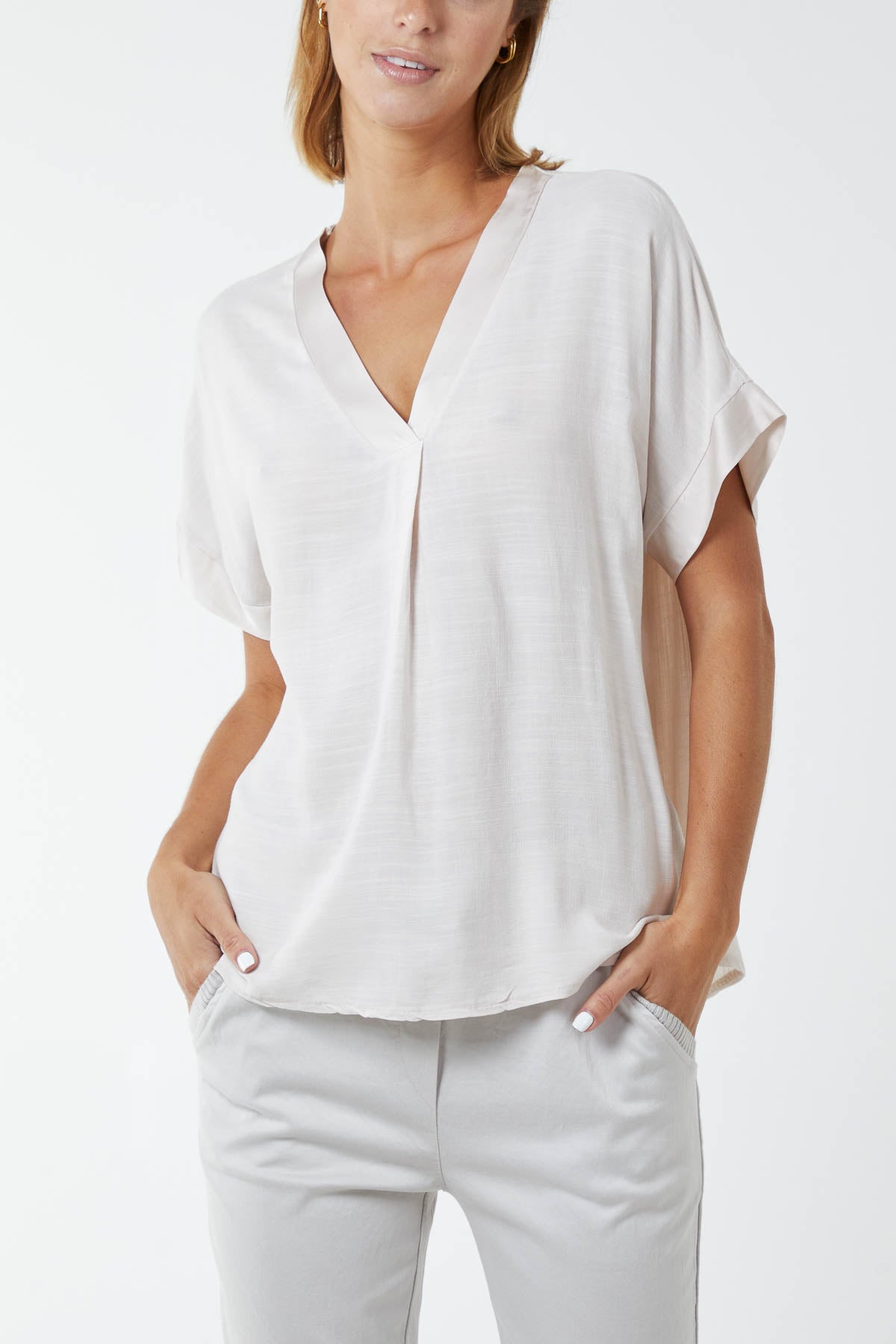 V-Neck Short Sleeve Blouse