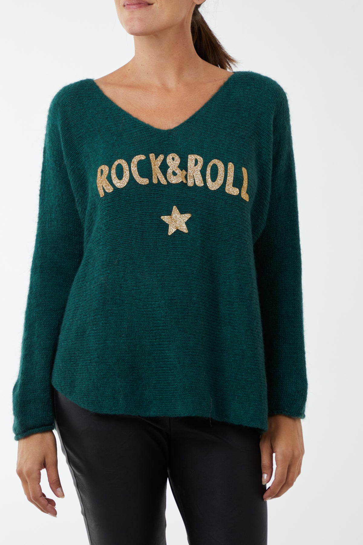 'Rock & Roll' Woven Metallic V-Neck Jumper