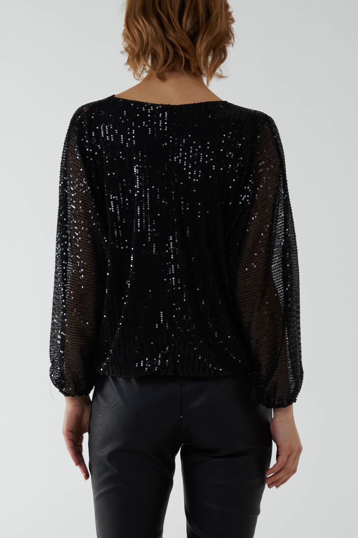Sequin V-Neck Long Sleeve Blouse