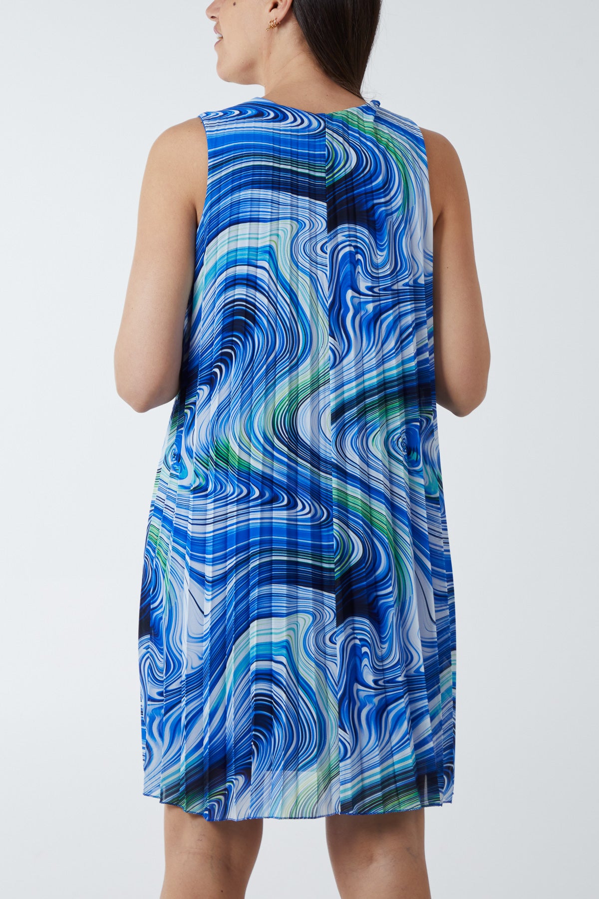 Abstract Swirl Sleeveless Pleated Dress
