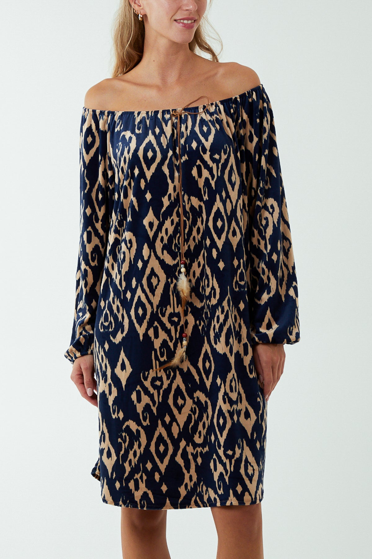 Velour Off The Shoulder Printed Dress