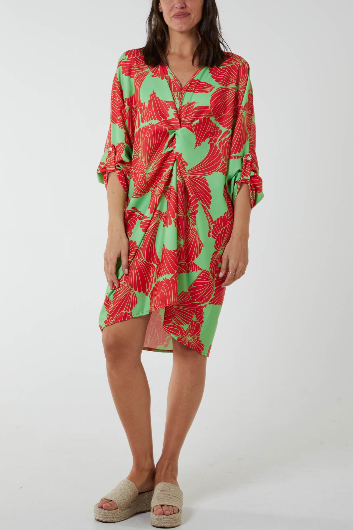 Floral Twisted Front Midi Dress