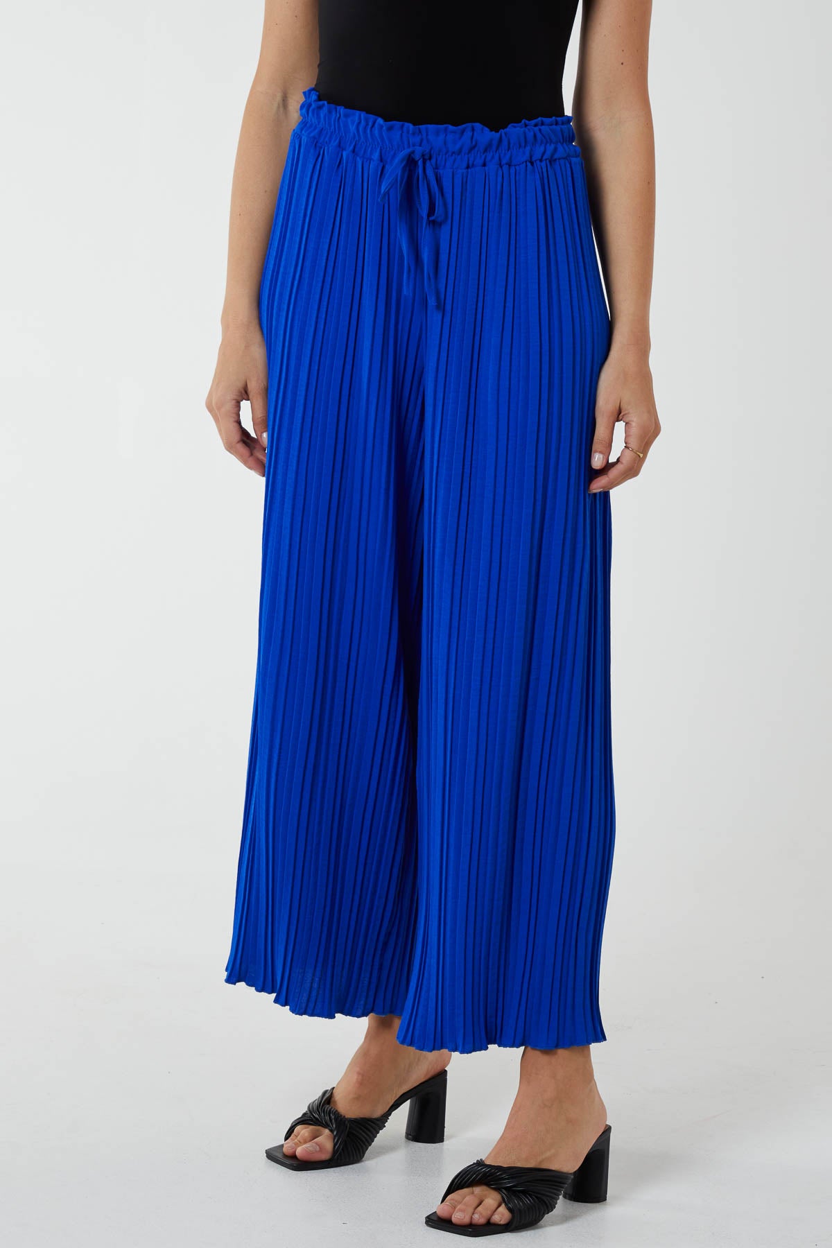 Wide Leg Plisse Drawstring Trousers