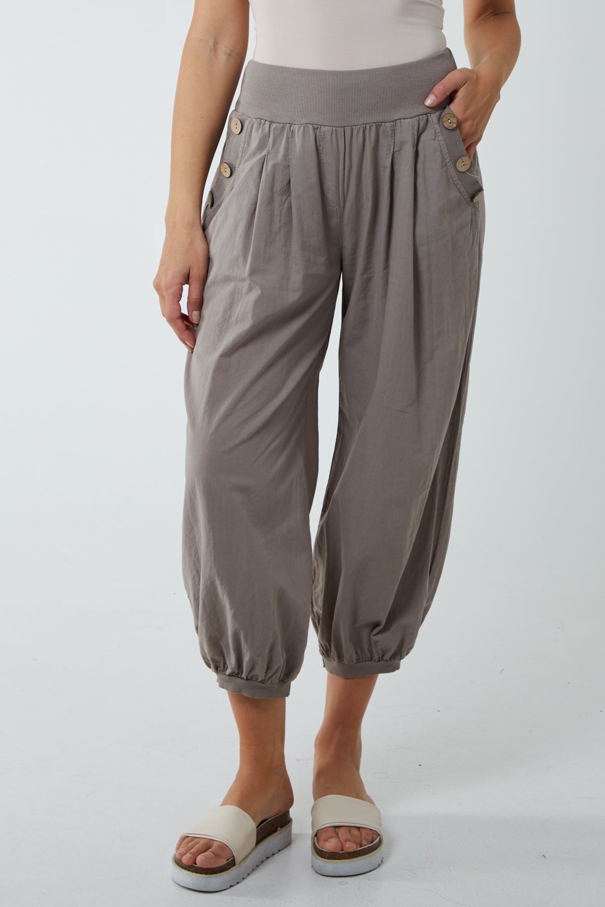 Button Pocket Detail Harem Pants