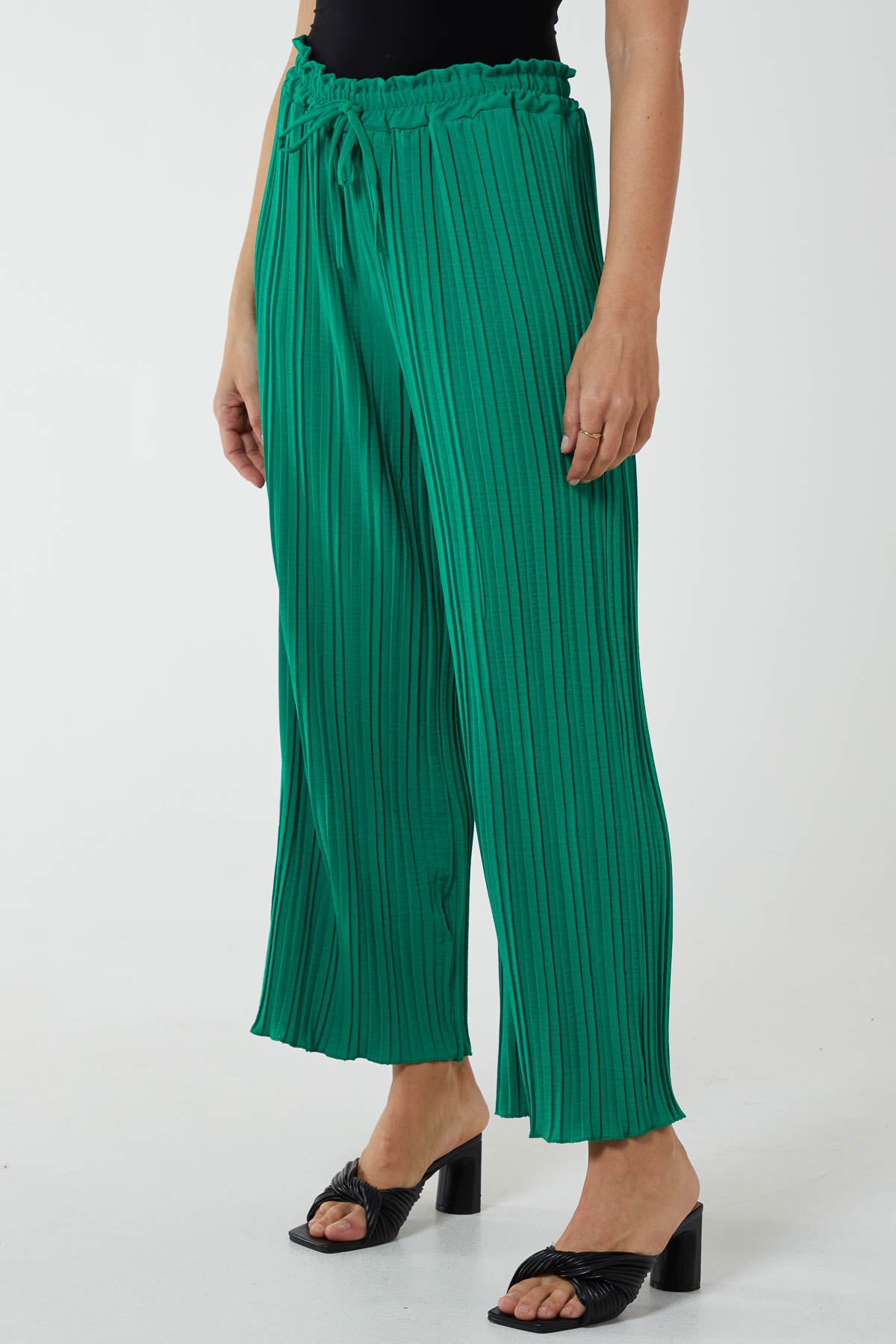 Wide Leg Plisse Drawstring Trousers