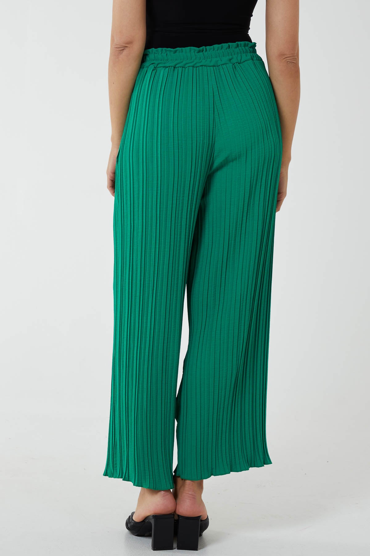 Wide Leg Plisse Drawstring Trousers