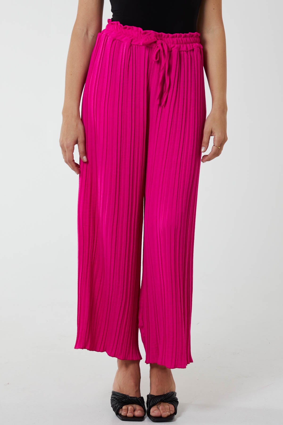 Wide Leg Plisse Drawstring Trousers