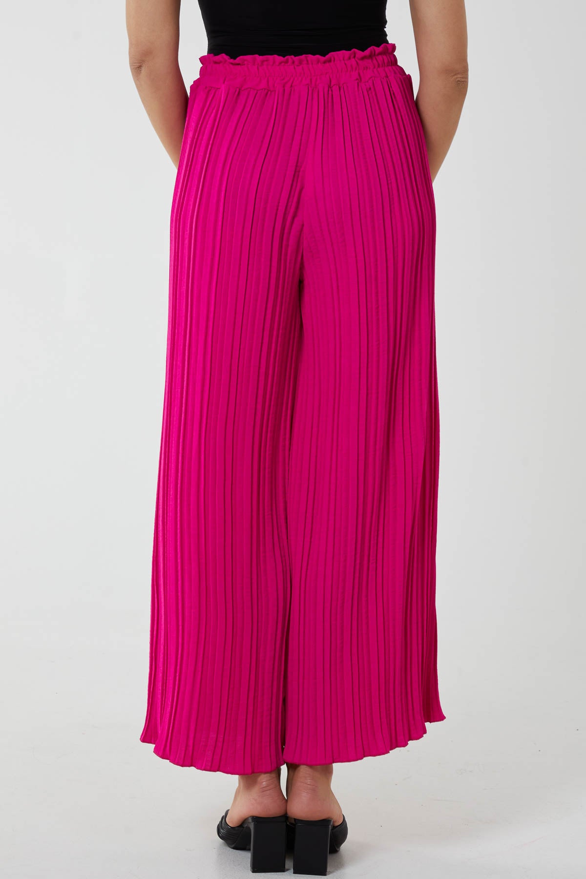 Wide Leg Plisse Drawstring Trousers