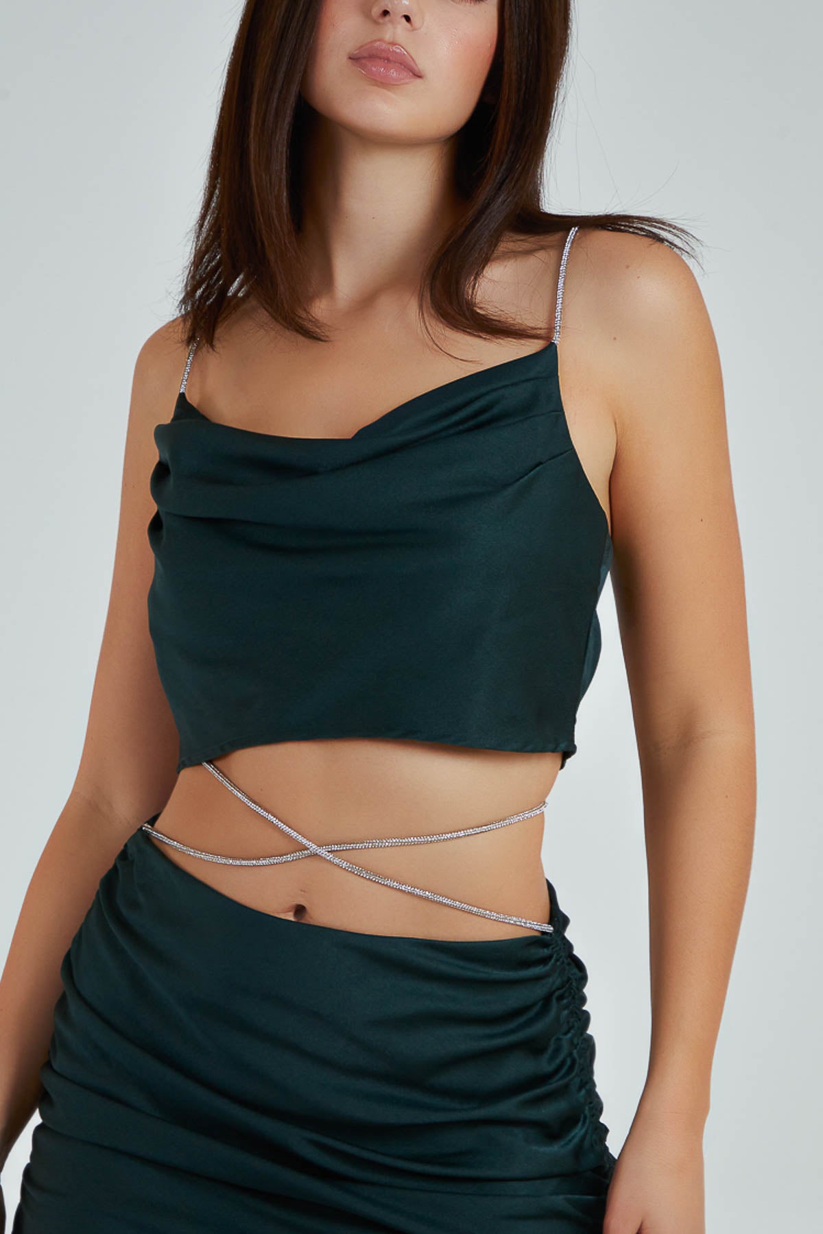 Cowl Cropped Strappy Diamante Top