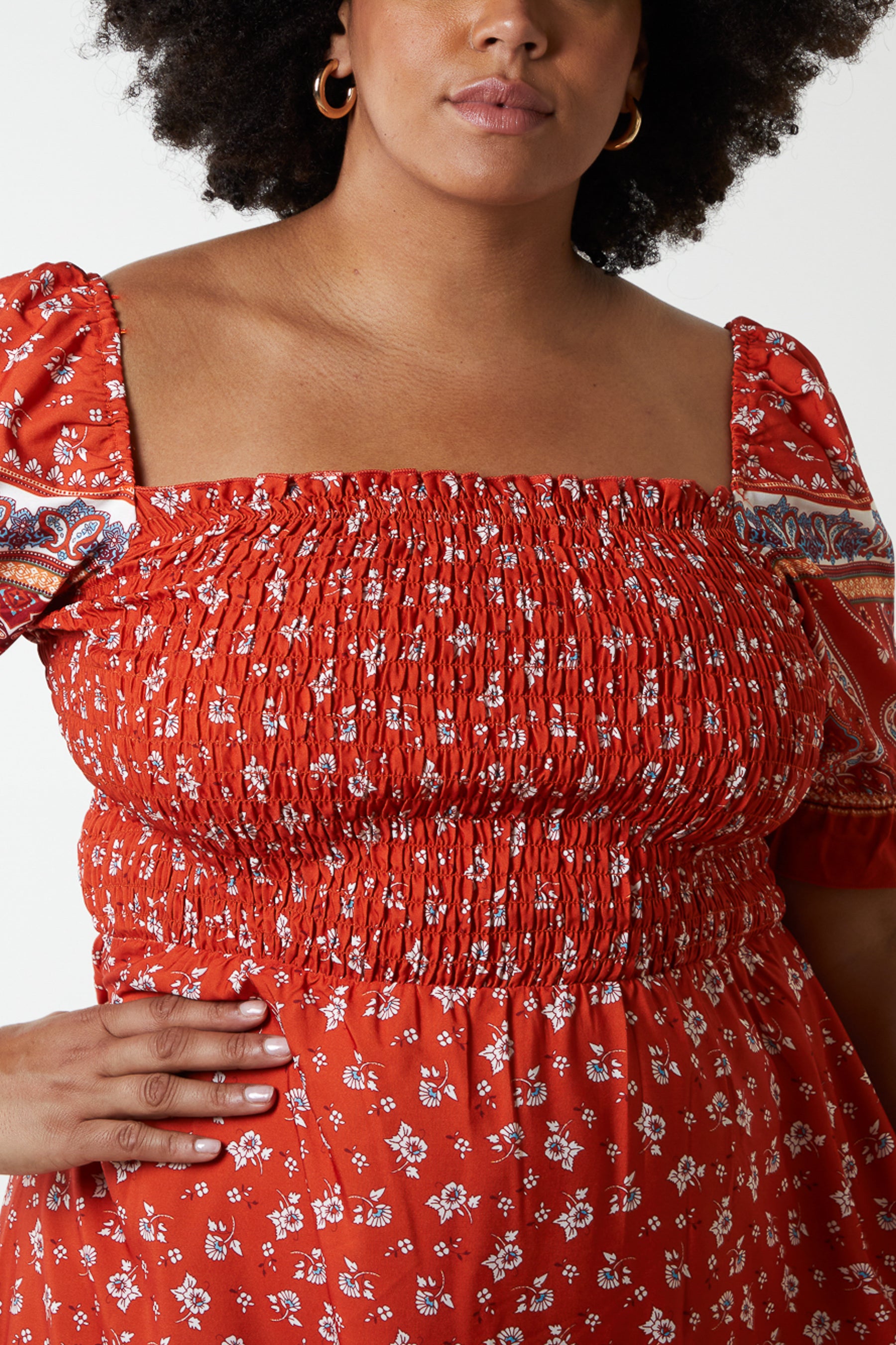 Curve Shirred Floral Maxi Dress