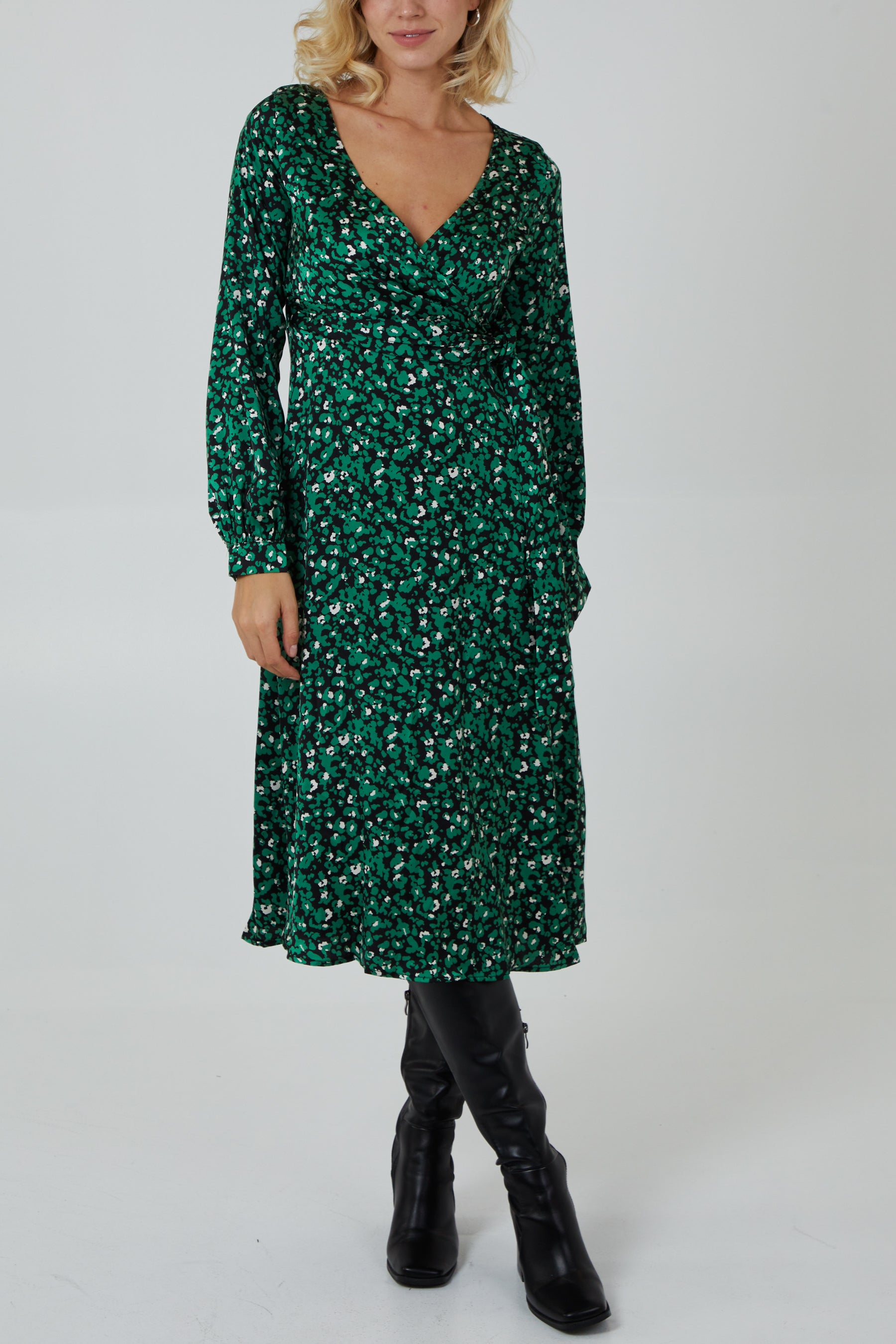 Satin Ditsy Floral Wrap Midi Dress Satin Ditsy Floral Wrap Midi Dress