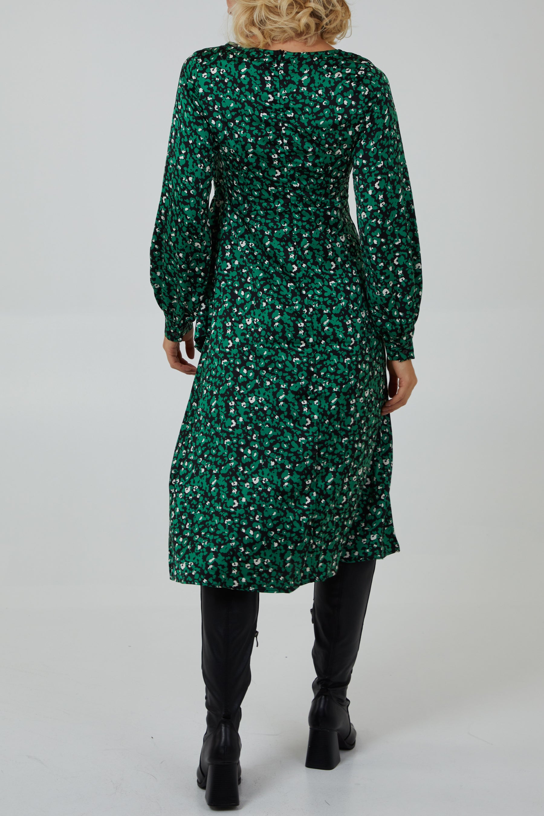 Satin Ditsy Floral Wrap Midi Dress