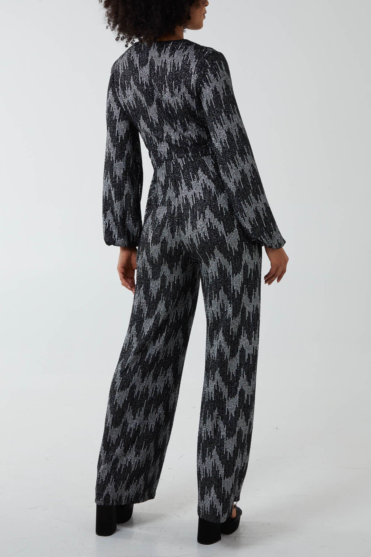 Metallic Chevron Wrap Tie Jumpsuit