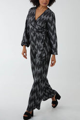 Metallic Chevron Wrap Tie Jumpsuit