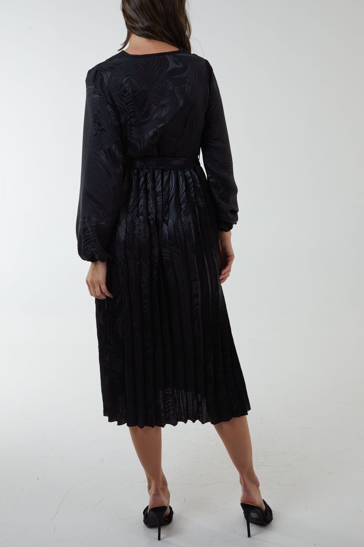 Jacquard Wrap Front Belted Midi Dress