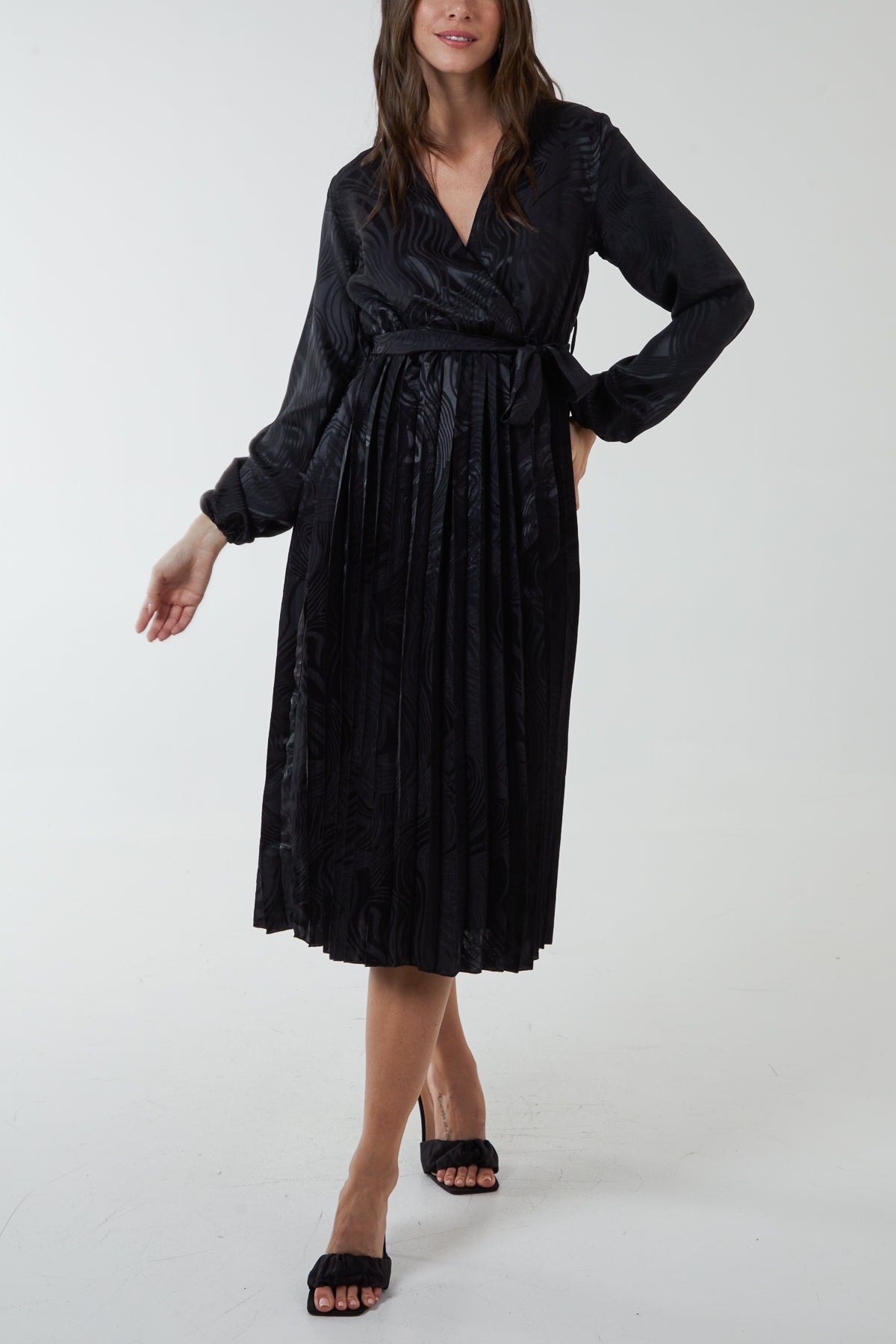 Jacquard Wrap Front Belted Midi Dress
