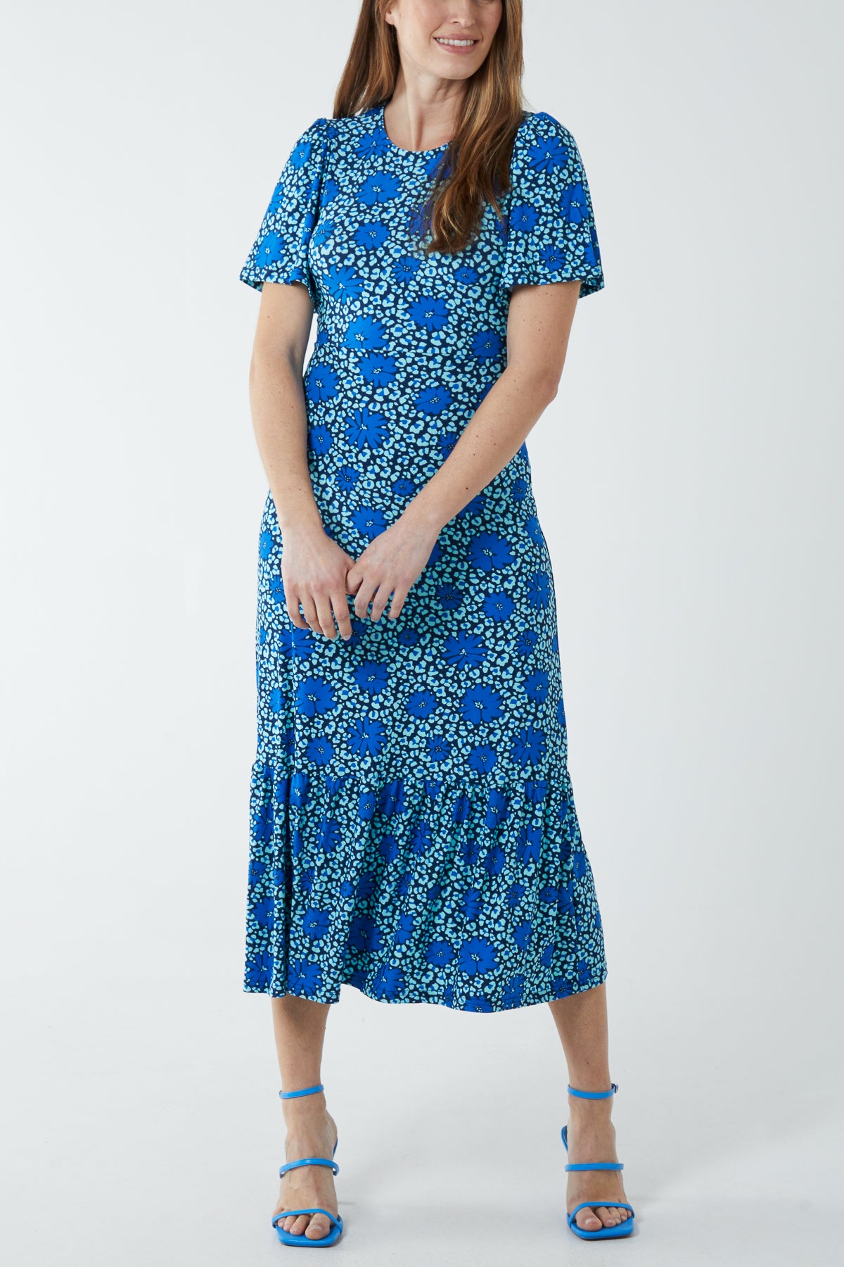 Vibrant Floral Tie Back Midi Stretch Dress
