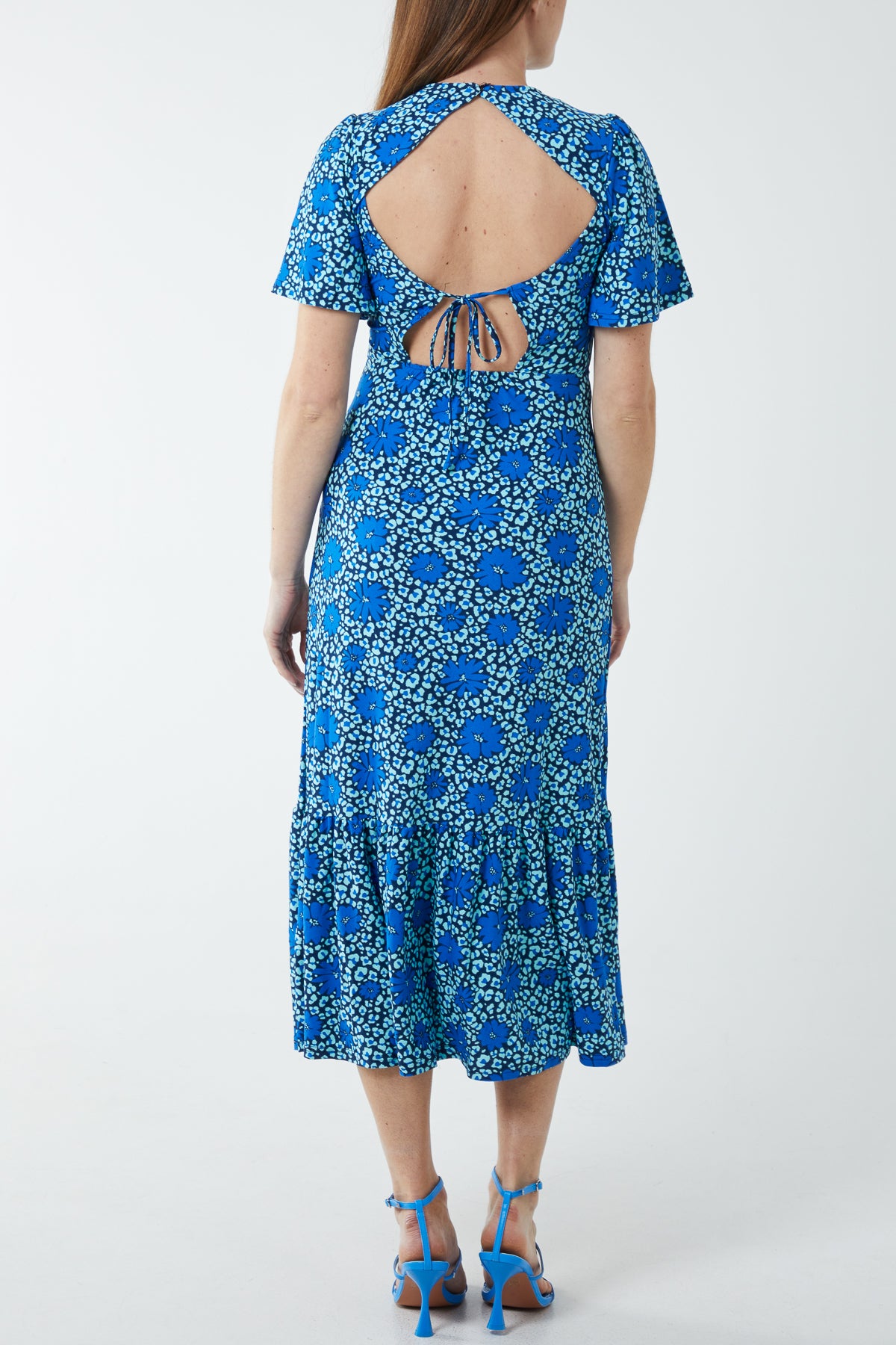 Vibrant Floral Tie Back Midi Stretch Dress